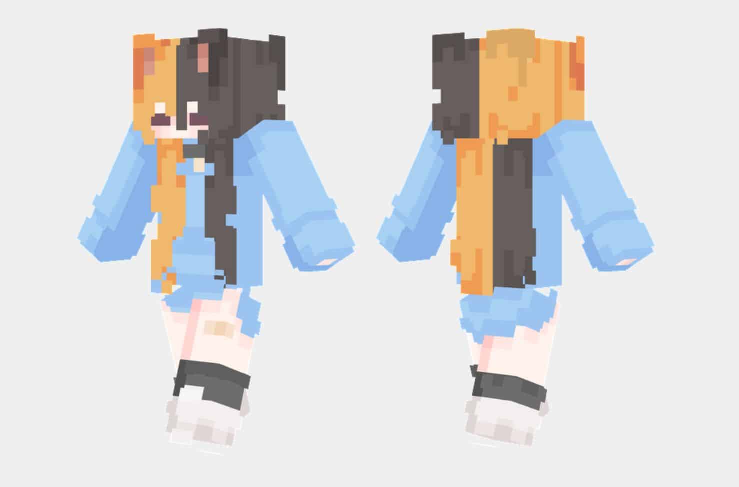 Herobrine Girl with Hood and Blue Hair Fox Minecraft Skin